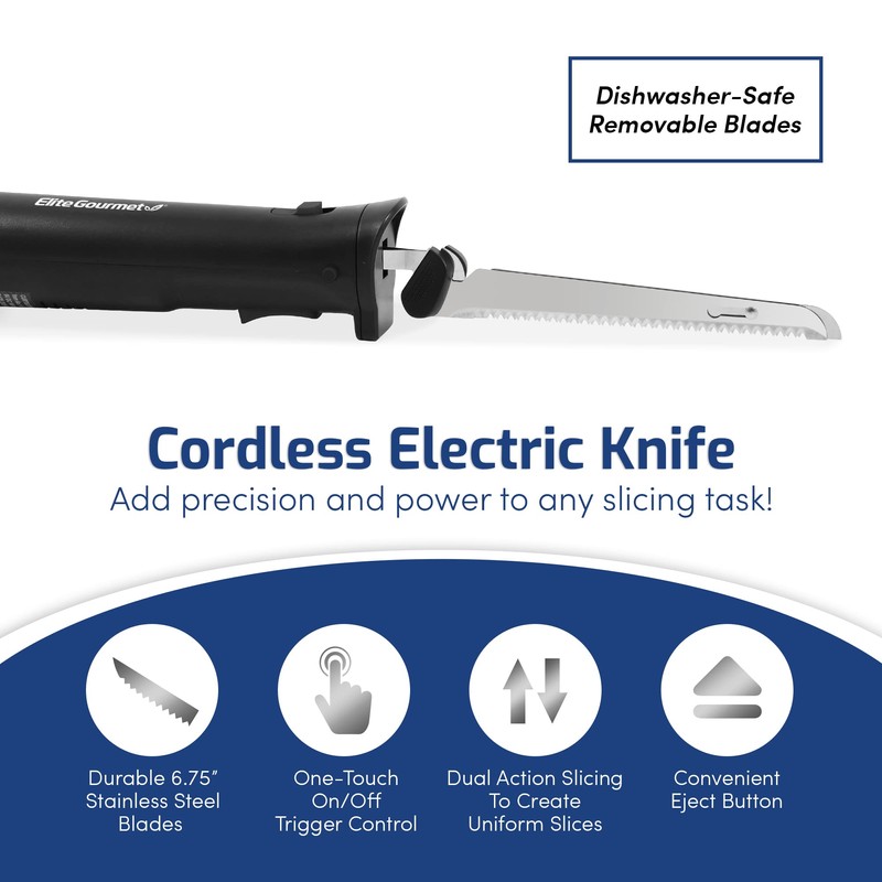 Elite Gourmet EK9810 Professional Cordless Rechargeable Easy-Slice Electric Knife with