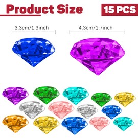 15 PCS Diving Gems Pool Toys, Large Diamond Gem Pool Toys for Kids Ages 4-8-12, Colorful Pool Diving Toys, Swimming Gems Toys, Underwater Sinking Diving Gems for Kids Summer Gift Pool Party Favors