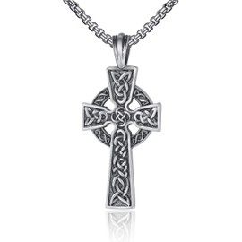 EVBEA EVBEA Mens Necklace Viking Celtic Irish Knot Serenity Prayer Pendant Crucifix Men Jewelry with Black Genuine Leather Cord Chain(Celtic Collection-1)