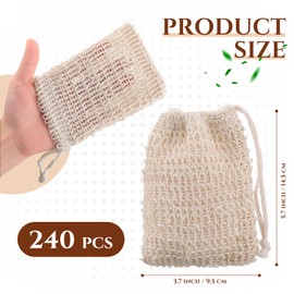 Rtteri 240 Pcs Soap Exfoliating Bag, Natural Sisal Soap Pouch, Soap Saver Body Shower Bar Soap Pouch Shampoo Soap Bags Mesh Body Soap Net with Drawstring for Foaming and Drying