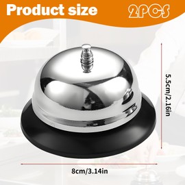 2 x Reception Bell, Stainless Steel Table Bell, Reception Bell, Table Bell, for Kitchen, Restaurants, Hotels, Bars, Loud Ringing
