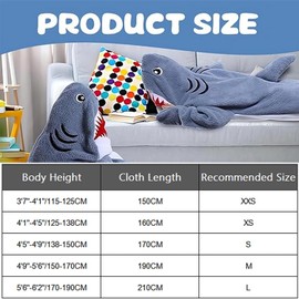 DAJASD Shark Blanket, Cozy Flannel Shark Blanket Onesie for Adults & Kids, Wearable Shark Blanket Hoodie, Shark Sleeping Bag with Hood, Cosplay Shark Costume Gift for Friends Family Shark Lovers - XXS