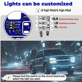 Hexaes Sens Customizable 6 high Mod ＆ 8 high Mod for 2003-2007 Chevy Silverado & Sierra 1500/2500/3500 Classic | Low Beams DRL Fog Lights Stay On with High Beams | Plug & Play Installation.(Blue)