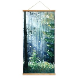 NWT Hanging Poster Magnetic Wooden Framed, Beautiful Green Life Forest Home Wall Poster Prints Modern Decoration Ready to Hang - 18"x36"