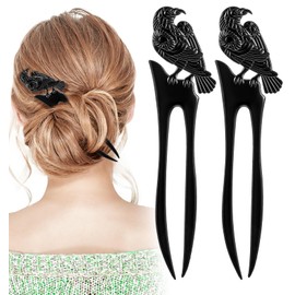 2 Pack Witchy Hair Accessories, 6 Inch Hair Forks for Women, U Shaped Viking Hairs Accessories for Women Girls Thick Long Bun Hairstyle, Black