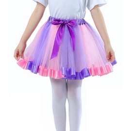 Falda de disfraz de tutú para niñas y niños pequeños, de 5 capas de tul multicolor, vestido de fiesta de ballet de princesa de 2 a 12 años, Multicol-púrpura, 2-8 años
