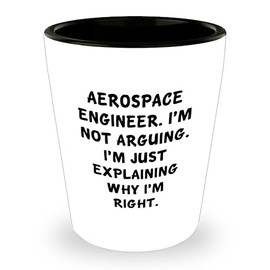 Aerospace Engineer Shot Glass, Funny Quote 'I'm Not Arguing, I'm Just Explaining Why I'm Right', White Ceramic, 1.5oz Capacity, Valentine's Day Unique Gift from Men to Aerospace Engineer Coworkers
