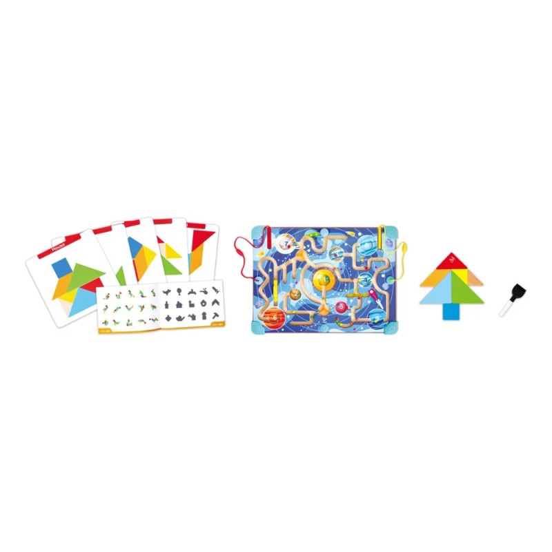 Juego 2 En 1: Laberinto Espacial Y Tangram Hape Azul