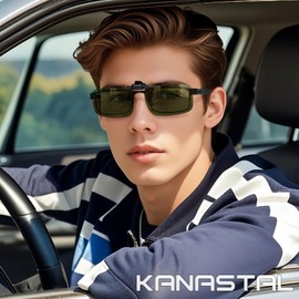 KANASTAL Sunglasses, Clip-On, Front Poke Clip, Flip Up Type, For Wearing Over Glasses, UV Protection, Ultra Lightweight, Polarized, For Driving, Men's, Women's, Sports, [D11] Green, M