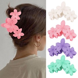 Ondder Hawaiian Flower Hair Clips Large Matte Hair Claw for Women Non-Slip Strong Hold Clips for Thick Hair, Hair Accessories for Women and Girls,Light Green,Purple, Pink,White