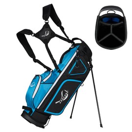 Anncord Golf Stand Bag with 4 Way Full Length Dividers, 4.4 Lbs Lightweight Golf Bag for Men Women, Waterproof Golf Carry Bags w/Stand, 7 Pockets & Cooler Pouch, Dual Straps, Rain Hood (Blue)