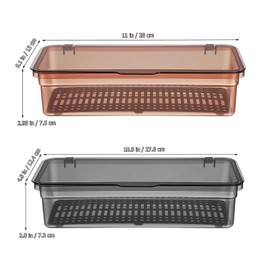 Garneck 2-piece Cutlery Storage Box with Lid Plastic Utensil Organizer for Kitchen Includes 1 Brown and 1 Grey Tray Countertop Storage Solution