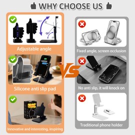 Yuibthr Stocking Stuffers Foldable Cell Phone Stand Non-Slip,Thumbs Up Adjustable Phone Holder with Silicone，Portable Phone Stand for Desktop Compatible with All Mobile Phones (Black)