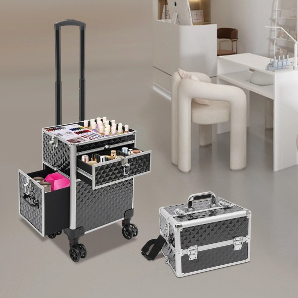 Unbranded Rolling Makeup Case Travel Cosmetic Storage Box/Moving Salon Beauty
