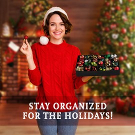 HOLDN’ STORAGE Christmas Ornament Storage Box with Dividers, Holds Up to 72 Ornaments (4 Inches), Large Organizer with 3 Stackable Trays - Green