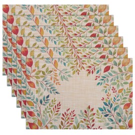 Banchif Washable Double-Sided Placemats, Set of 6, Spring Eucalyptus Leaf Table Decoration, Easter, Spring, Banquet Placemats, Holiday Decorative Placemats, Seasonal Placemats, Beige