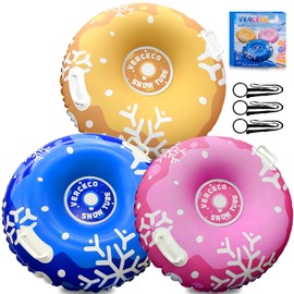 3 Pack Snow Tube Inflatable Sleds for Kids Snow Tubes for Sledding Heavy Duty Large Snow Sleds for Kids and Adult with Handles Outdoor Snow Toys Set for Boys Girls (Mix Color)