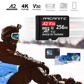 ARCANITE 256GB microSDXC Memory Card with Adapter - A2, UHS-I U3, V30, 4K, C10, Micro SD, Optimal read speeds up to 95 MB/s