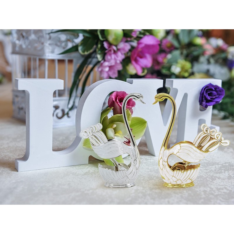Decorative Swan Base Holder with 3 Spoons and 3 Forks,