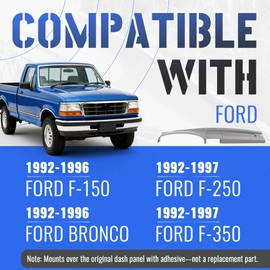 HECASA Dashboard Cover Compatible with 1992-1997 Ford Bronco F-150 F-250 F-350 F150 F250 F350 Dash Panel Bezel Instrument Pad Lid ABS Plastic Gray