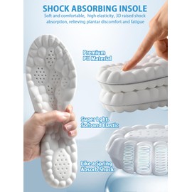 4D Cloud Insoles for Men and Women, Arch Support Insoles, Memory Foam Insoles, Shock Absorption and Cushioning Sports Shoe Insoles for Foot & Joint Support (Gray, Men's 6.5-8Women's7.5-9)