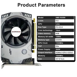 SHOWKINGS Radeon RX 550 4GB Graphics Card, GDDR5 128 Bit Video Card for PC Gaming, PCIE 3.0 DirectX 12 Computer Graphics Cards GPU with HDMI/DP/DVI Ports Support 4K HD Display