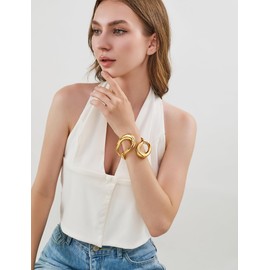 WOWORAMA Gold Chunky Cuff Bracelet for Women Heavy Layer Waterdrop Bangle Bracelets Hinged Metal Open Cuff Bracelets Statement Jewelry