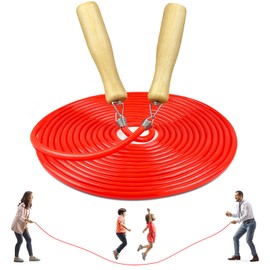 LeapBeast Long Skipping Rope, Multiplayer Rope, Skipping Rope with Wooden Handle for School, Sports, Outdoor Activities, Fitness & Training, 5M/7M/10M (C Mod. - Red, 5M)