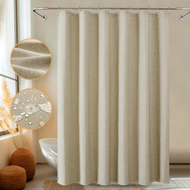 FY&XZH Linen Textured Shower Curtain, Fabric Shower Curtain Set with Stainless Steel Hooks, 230 GSM Heavy Hotel Luxury Weighted Bath Curtain, Waterproof & Washable Cloth Shower Curtain 183x183 (Taupe)