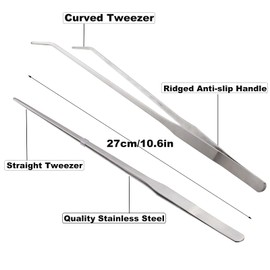 EvaGO Feeding Tongs Stainless Steel Straight and Curved Tweezers for Aquarium Fish Tank Aquatic Plants Reptile Snakes Lizards Spider Bird, Silver