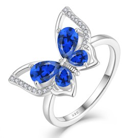 YL Butterfly Rings 925 Sterling Silver Simple Ring Created Sapphire Statement Jewelry for Women-size9