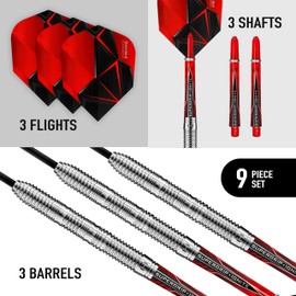 Harrows Rival 90% Tungsten Barrel Steel Tip Darts Set 21g, 22g, 23g, 24g, 25g & 26g - Includes Trilateral Barrel Grip, Red Supergrip Ignite Midi Shafts & Micron Prime Flights (25g)