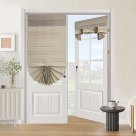 100% Blackout Room Darkening French Door Curtains Thermal Insulated Small Window Covering Durable Vertical Privacy Blinds Tie Up Sidelight Shades for Bedroom, W26 x L40, 1 Panel, Beige