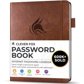 Clever Fox Password Book with alphabetical tabs. Internet Address Organizer Logbook. Small Pocket Password Keeper for Website Logins (Brown)