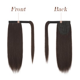 FESHFEN Straight Ponytail Extension, 14 inch Natural Long Ponytails Wrap Around Clip in Pony Tail Hair Piece Synthetic Hairpieces for Women, Brown