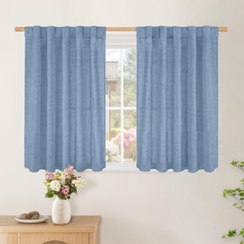 BGment Blue Linen Curtains 40 Inch Length for Short Windows, Small Drapes Light Filtering for Cafe Office Bathroom Bedroom Farmhouse Rod Pocket Back Tab, 2 Panels Set, 42 Inch Wide