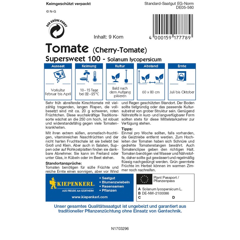 Cherry tomato Supersweet 100, F1, very early yielding cherry tomato