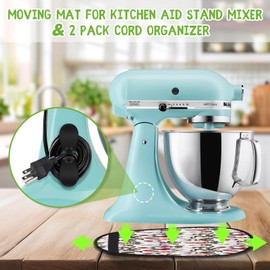 Upgraded Sliding Mat for Kitchen Stand Mixer with Straps and Carrot Pattern, Compatible with 5-8Qt Tilt-Head Mixers, Includes 2 Cable Organizers for Effortless Kitchen Use