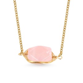 Juelia Natural Crystal Women's Necklace: Wrap Design Irregular Gemstone Apatite Rose Quartz Pendant Reiki Healing Crystal Necklaces Copper Chains Anniversary Gift Box, Copper