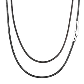 2mm Black Waterproof Braided Leather Cord Necklace with Durable Stainless Steel Snap Clasp Men Women Woven Wax String Rope Chain for DIY Pendant Length 20"