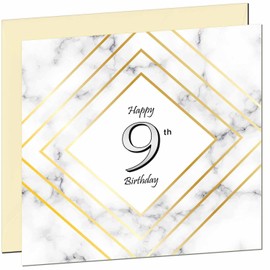 9th Birthday Card for Boys Girls - White Marble Gold - Birthday Cards for 9 year old Nine, Ninth Daughter Son Friend Nephew Cousin Brother Sister Niece Grandson granddaughter