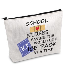 PWHAOO School Nurse Makeup Bag School Nurse Saving The World One Ice Pack At A Time Cosmetic Bag Nursing School Grad Gift, School Nurses B