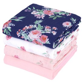 david's kids 4 Pack Baby Muslin Swaddle Blankets, 100% Cotton and Ultra Soft Breathable Receiving Blanket Wrap for Girls, New Born Essentials, Floral Flowers