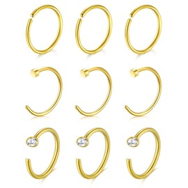 QWALIT Nose Rings Hoops Half Hoop Nose Ring C Shape Nose Hoops Cartilage Hoop Earring Cartilage Earring Hoop Helix Hoop Earring Small Hoop Earrings for Cartilage Tragus Hoop Earring 22g 8mm