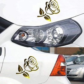 Sticker Gold Chrome 3D Emblem Rose Flower Car Motorcycle Styling