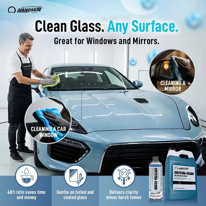 Nanoskin CRYSTAL-CLEAR VOC-Free Glass Cleaner 16 oz - Ultra-Concentrated, Eco-Friendly,