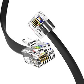 (2 Pack) 1.5 Foot Telephone Cord, Professional Grade Made in USA, 6P4C Male RJ11 Plugs with 50 Micron Gold Contacts, Pure Copper Wire Phone Line Cable (18 Inches, Black)