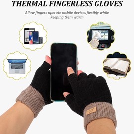 Winter Fingerless Gloves for Women Ladies Soft Warm Knit Half Fingers Mittens Thermal Fingerless Gloves for Running Ski (Black)