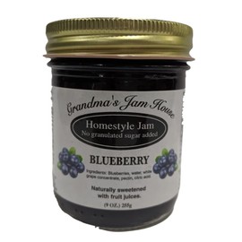 Sweet Blueberry Jam | No Added Sugar | All Natural | Homestyle Fruit Berry Jam | Spreadable Preserves Jams Jellies Topping | 9 Ounce Glass Jar