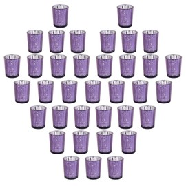 BTGLLAS Purple Mercury Glass Tea Light Holders Set of 36 - Elegant Votive Candle Holders for Weddings, Showers and Home Decor - Perfect for Table Centerpieces and Parties (Glass, Purple)